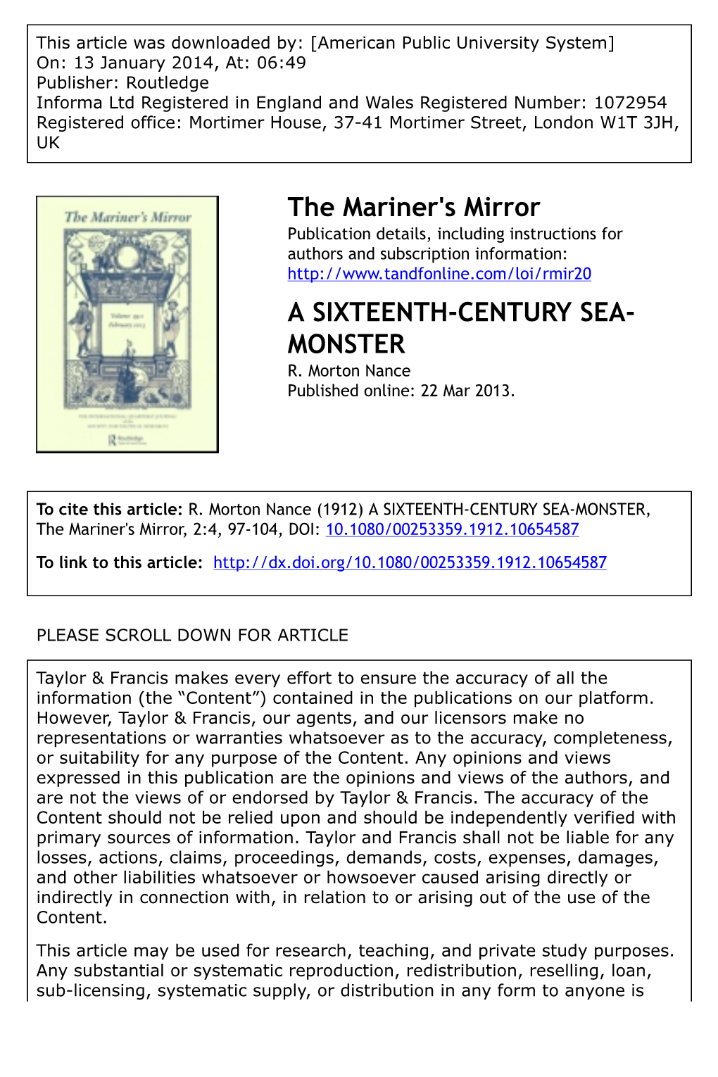 The Mariner's Mirror a SIXTEENTH-CENTURY SEA