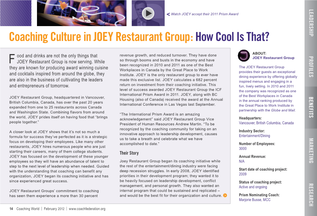 Coaching Culture in Joey Restaurant Group:How Cool Is That?