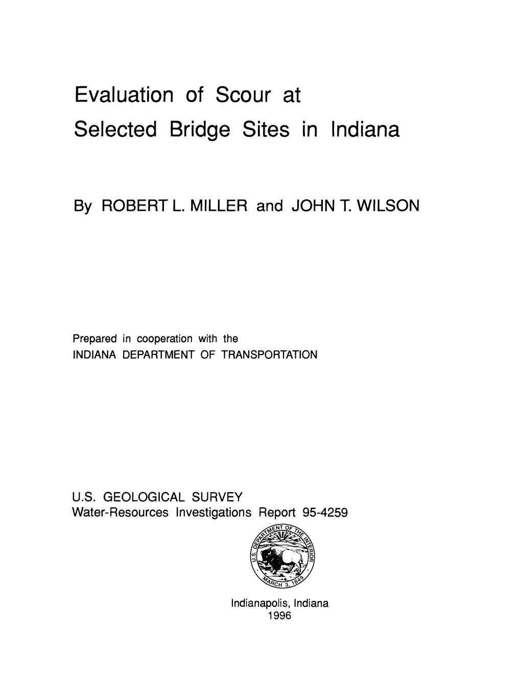 Evaluation of Scour at Selected Bridge Sites in Indiana