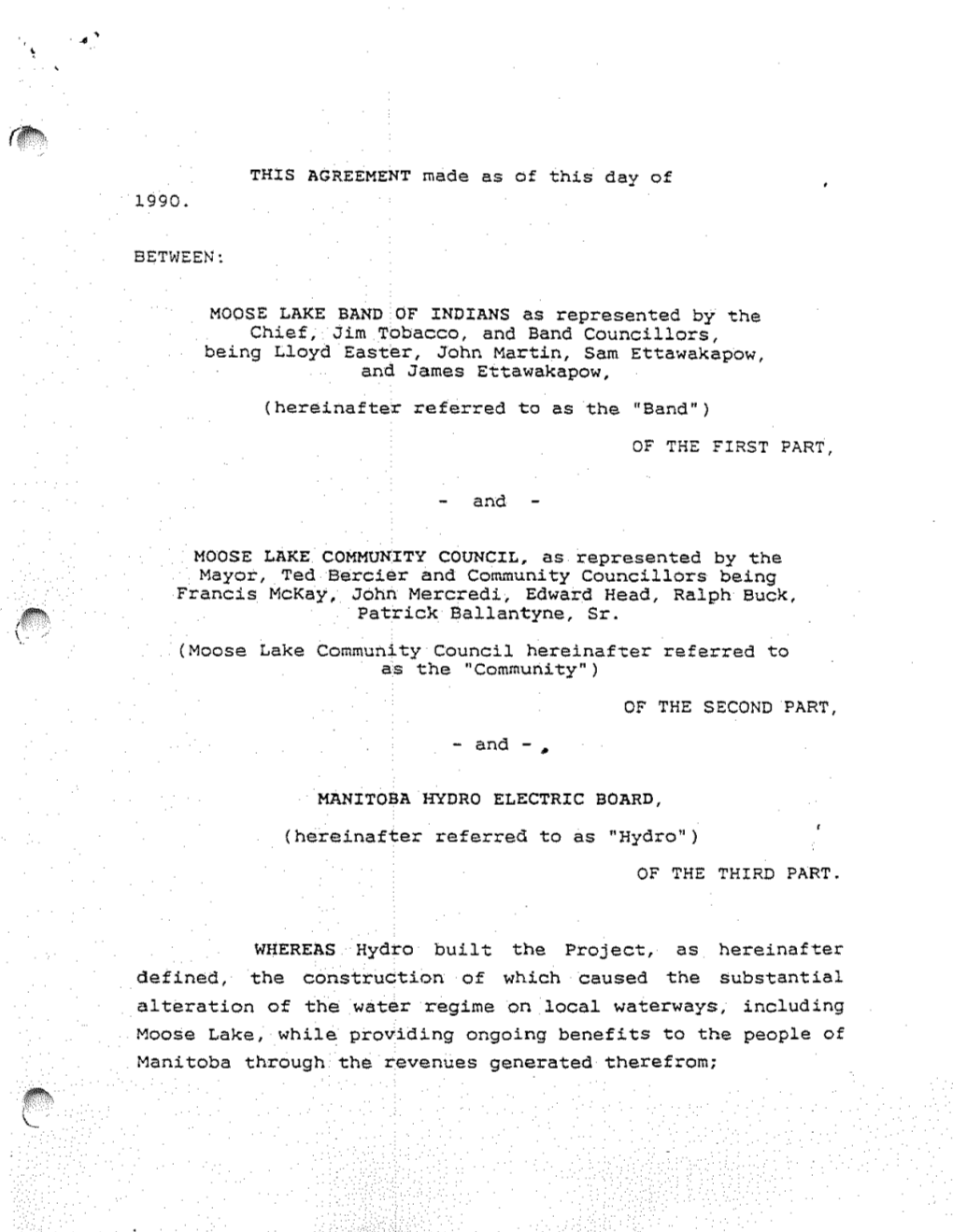 Moose Lake Settlement Agreement 1990