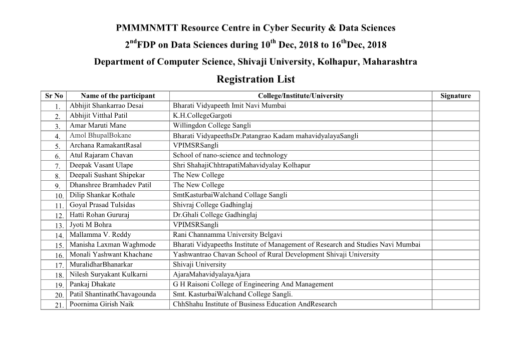 FDP- 2 Registration List