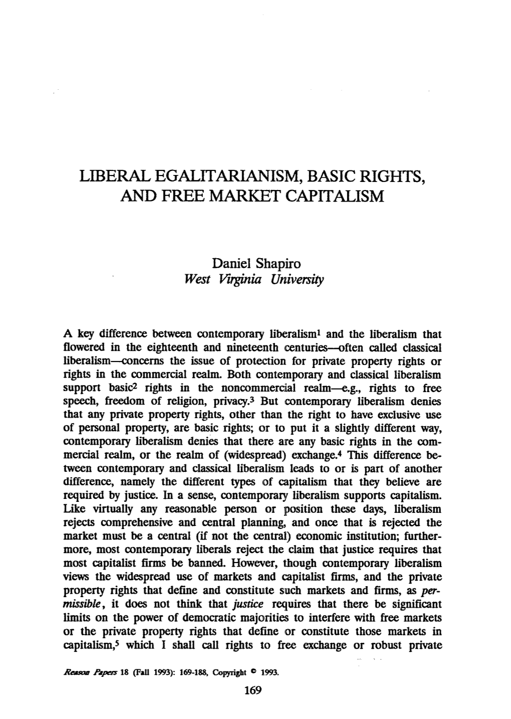 Liberal Egalitarianism, Basic Rights, and Free Market Capitalism