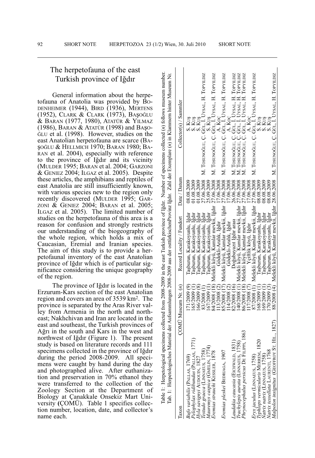 The Herpetofauna of the East Turkish Province of Iğdır OPYILDIZ OPYILDIZ OPYILDIZ OPYILDIZ OPYILDIZ OPYILDIZ OPYILDIZ OPYILDIZ General Information About the Herpe