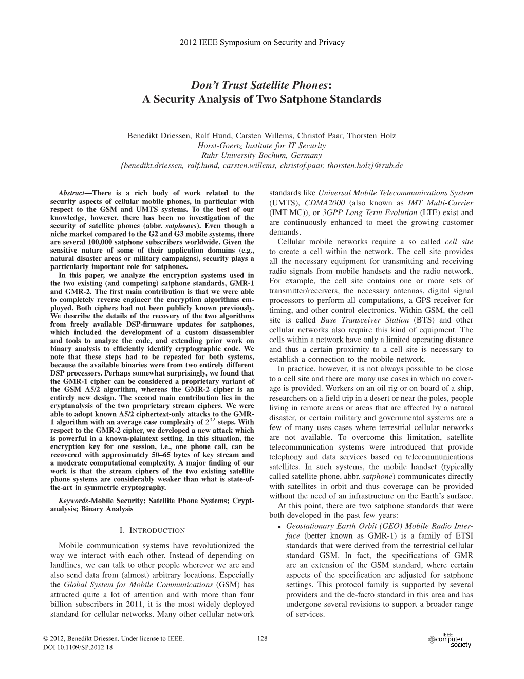 Don't Trust Satellite Phones: a Security Analysis of Two Satphone Standards