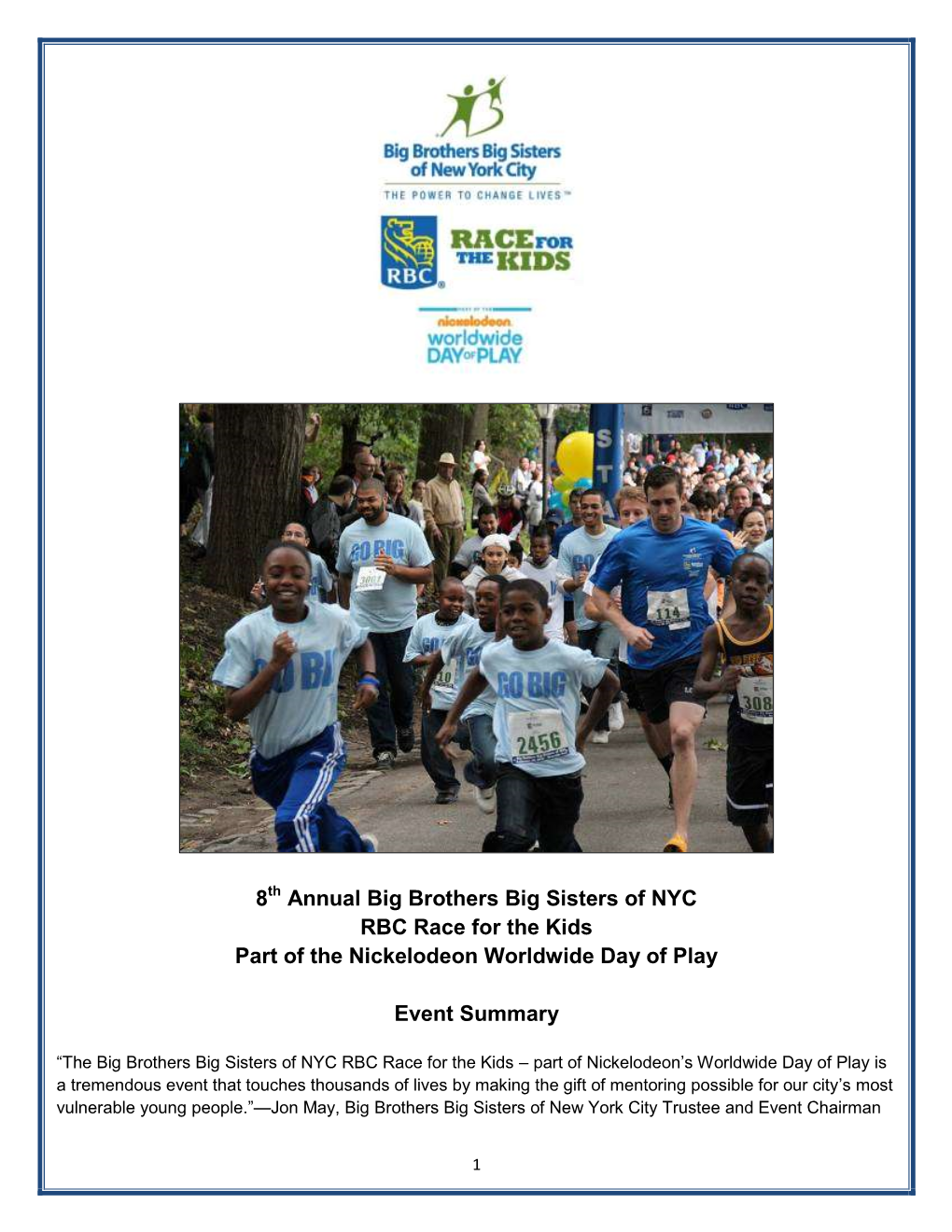 8 Annual Big Brothers Big Sisters of NYC RBC Race for the Kids Part Of