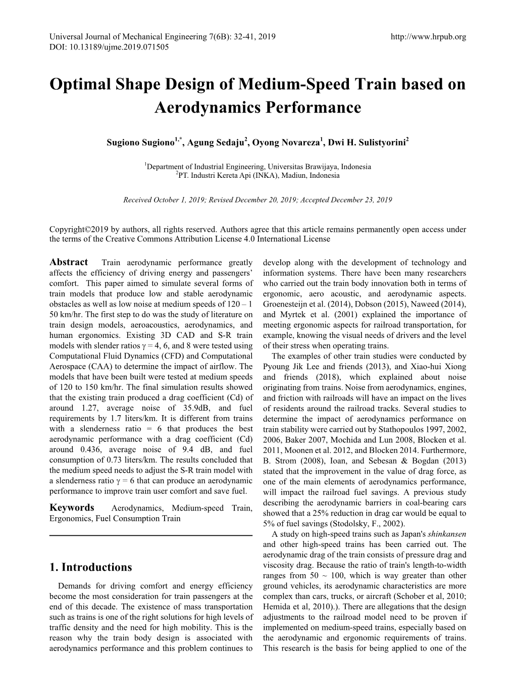 Optimal Shape Design of Medium-Speed Train Based on Aerodynamics Performance