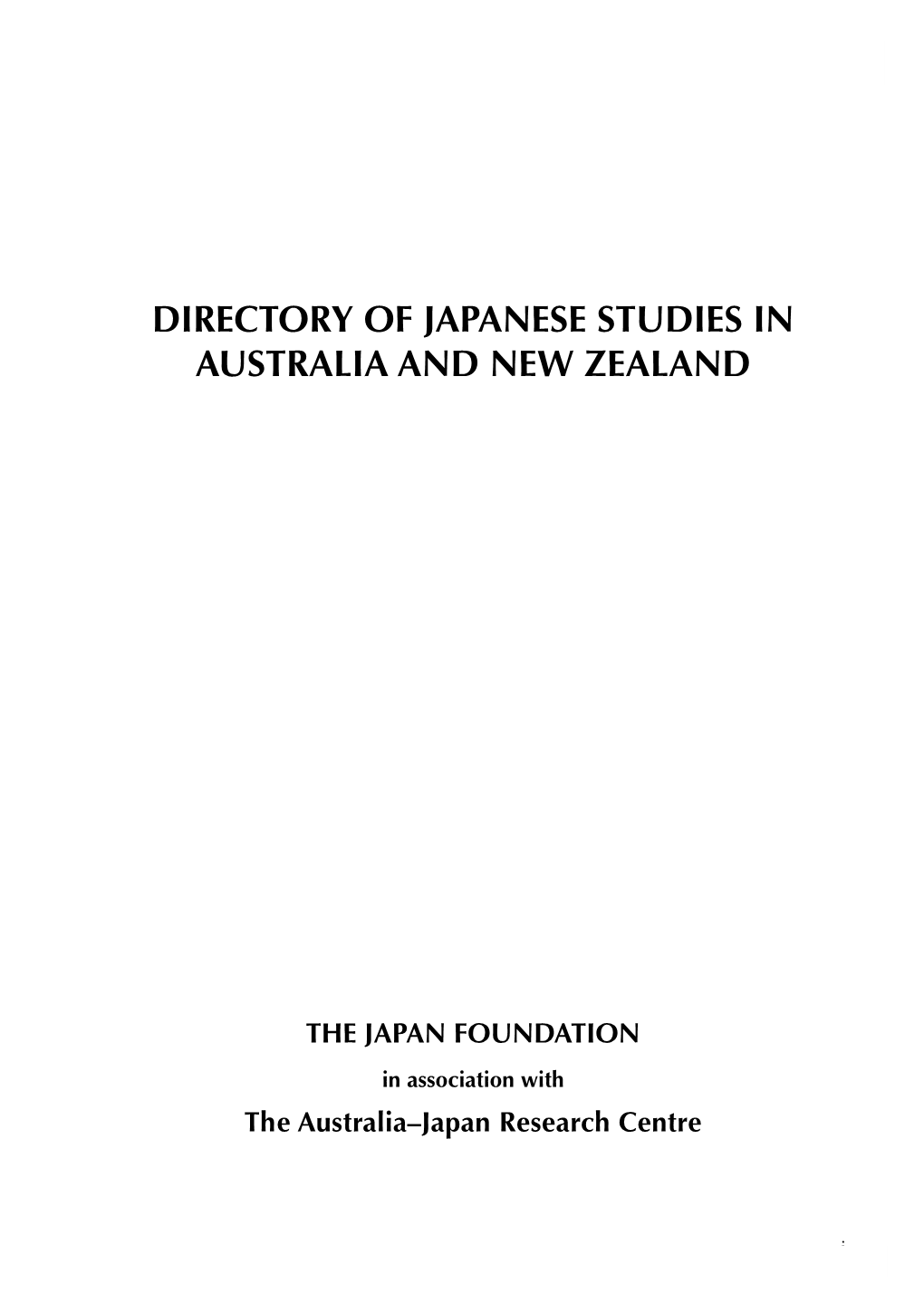Directory of Japanese Studies in Australia and New Zealand