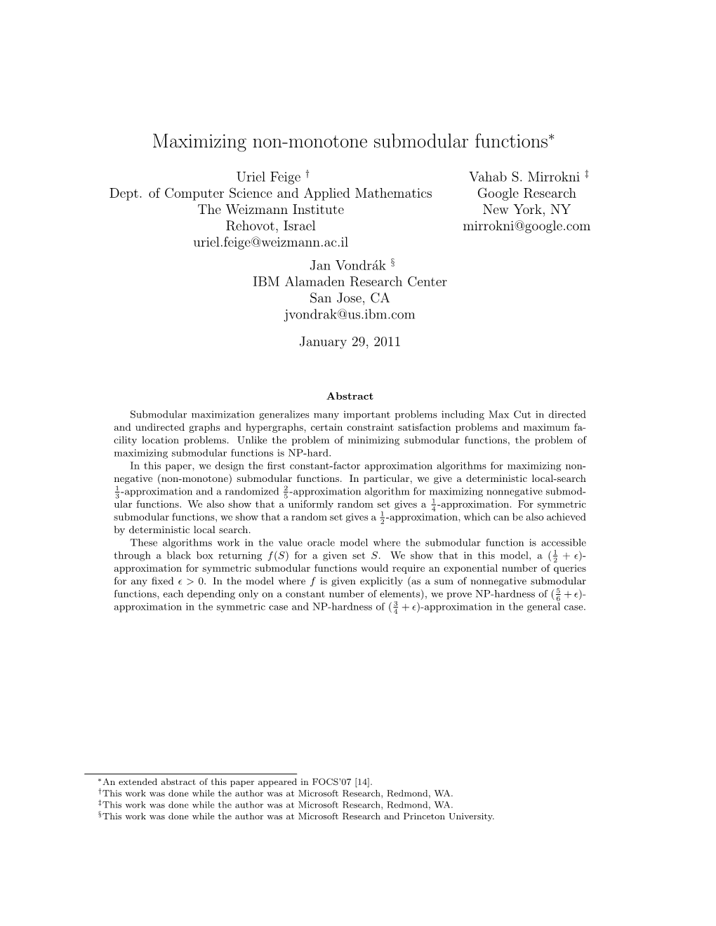 Maximizing Non-Monotone Submodular Functions∗