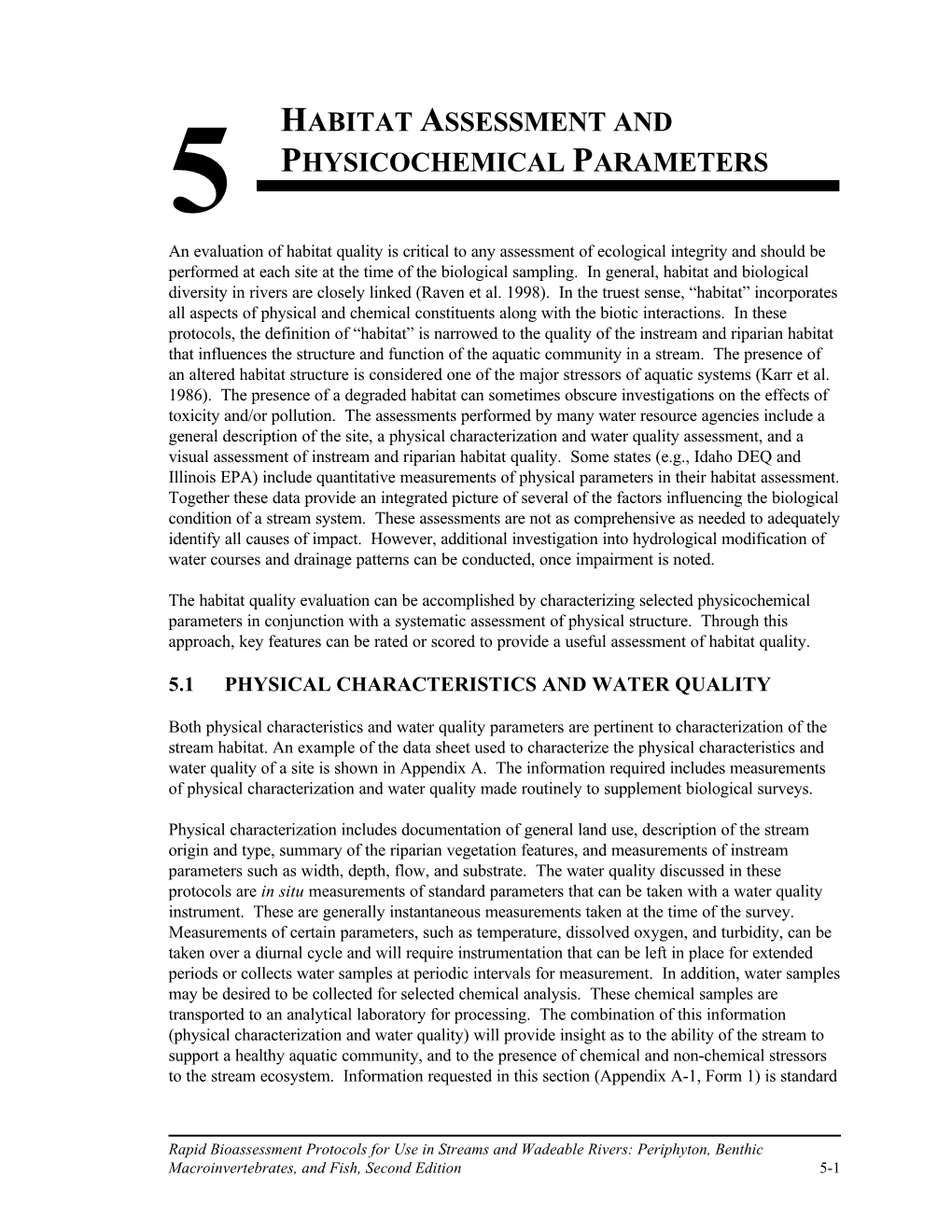 Rapid Bioassessment Protocols for Use in Streams and Wadeable Rivers