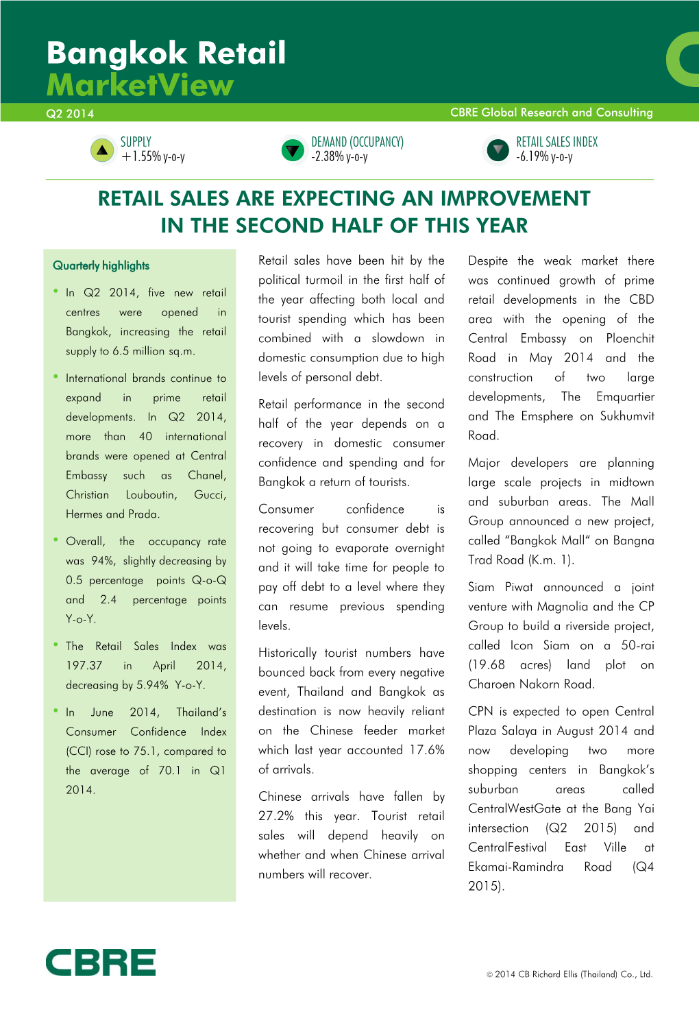 Bangkok Retail Marketview Q2 2014 CBRE Global Research and Consulting