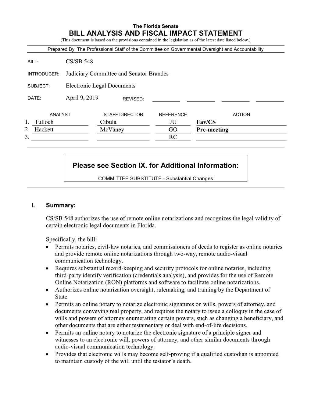 Bill Analysis and Fiscal Impact Statement