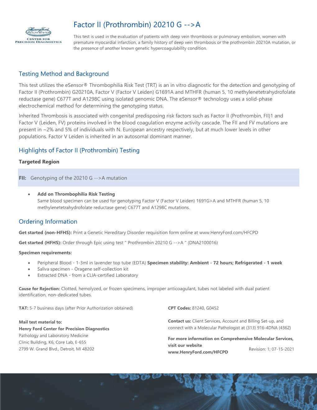 Factor II (Prothrombin) 20210 G --&gt;A