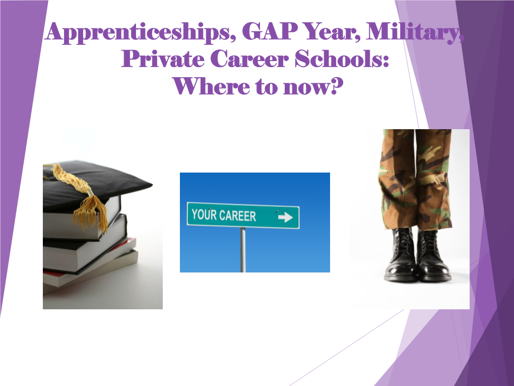 Apprenticeships, GAP Year, Military, Private Career Schools: Where to Now? What Do You Want to Do?