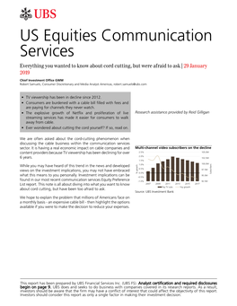 US Equities Communication Services Everything You Wanted to Know About Cord Cutting, but Were Afraid to Ask | 29 January 2019