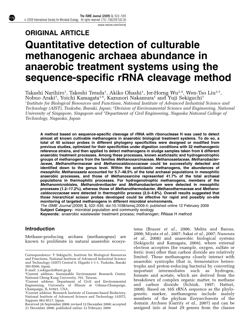 Quantitative Detection of Culturable Methanogenic Archaea Abundance in Anaerobic Treatment Systems Using the Sequence-Specific Rrna Cleavage Method