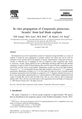 In Vitro Propagation of Campanula Glomerata, `Acaulis' from Leaf Blade Explants Y.H