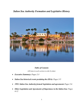 Salton Sea Authority Formation and Legislative History
