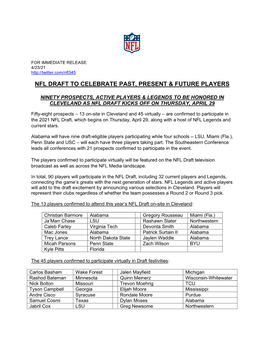 Nfl Draft to Celebrate Past, Present & Future Players