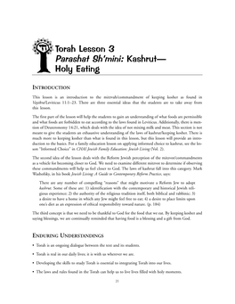 Torah Lesson 3 Parashat Sh'mini: Kashrut— Holy Eating