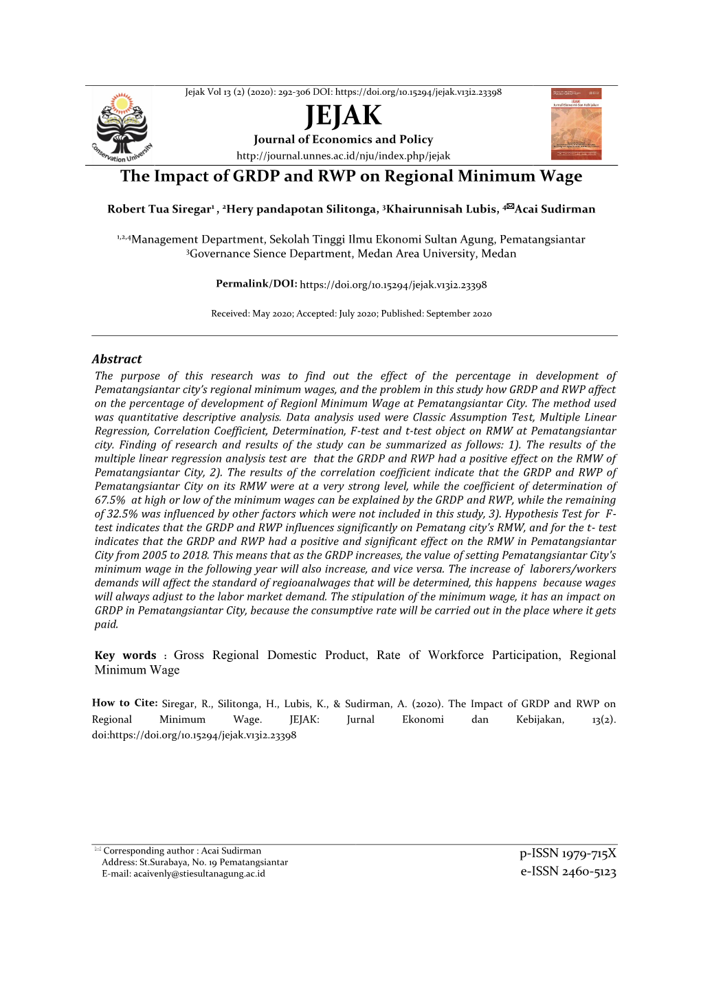 The Impact of GRDP and RWP on Regional Minimum Wage