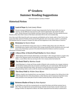 8Th Graders: Summer Reading Suggestions