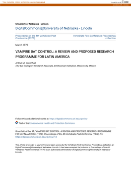 Vampire Bat Control: a Review and Proposed Research Programme for Latin America