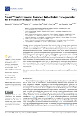 Smart Wearable Sensors Based on Triboelectric Nanogenerator for Personal Healthcare Monitoring