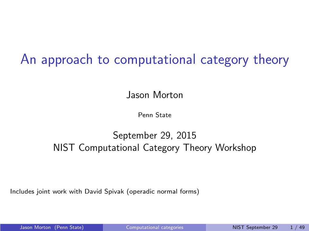 Jason Morton – an Approach to Computational Category Theory