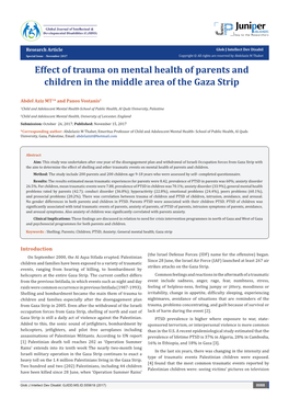 Effect of Trauma on Mental Health of Parents and Children in the Middle Area of the Gaza Strip