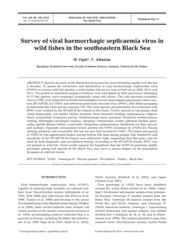 Survey of Viral Haemorrhagic Septicaemia Virus in Wild Fishes in the Southeastern Black Sea