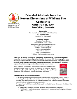 Extended Abstracts from the Human Dimensions of Wildland Fire Conference October 23-25, 2007 Fort Collins, Colorado