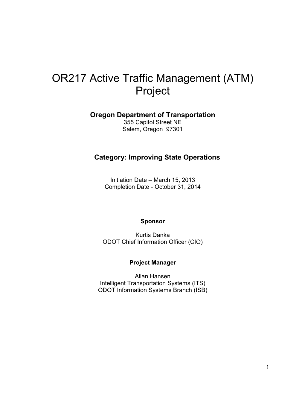 OR 217 Active Traffic Management (ATM) Project