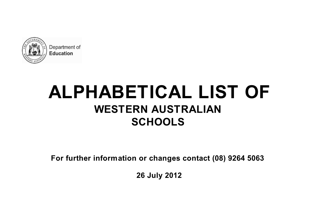 Alphabetical List of Western Australian Schools