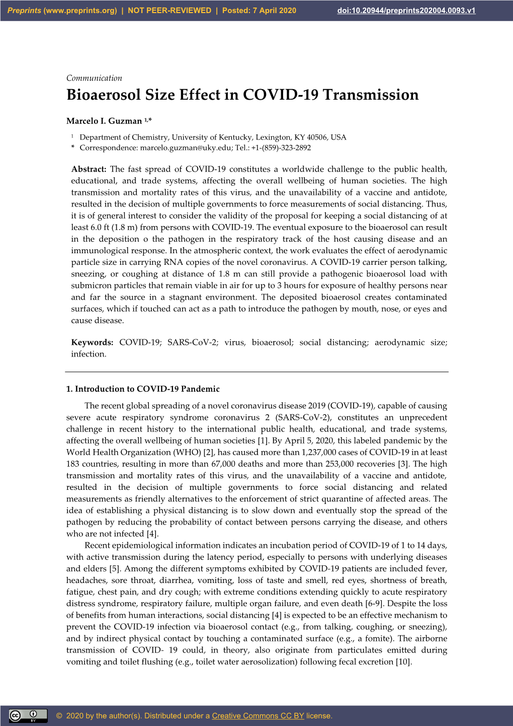 Bioaerosol Size Effect in COVID-19 Transmission