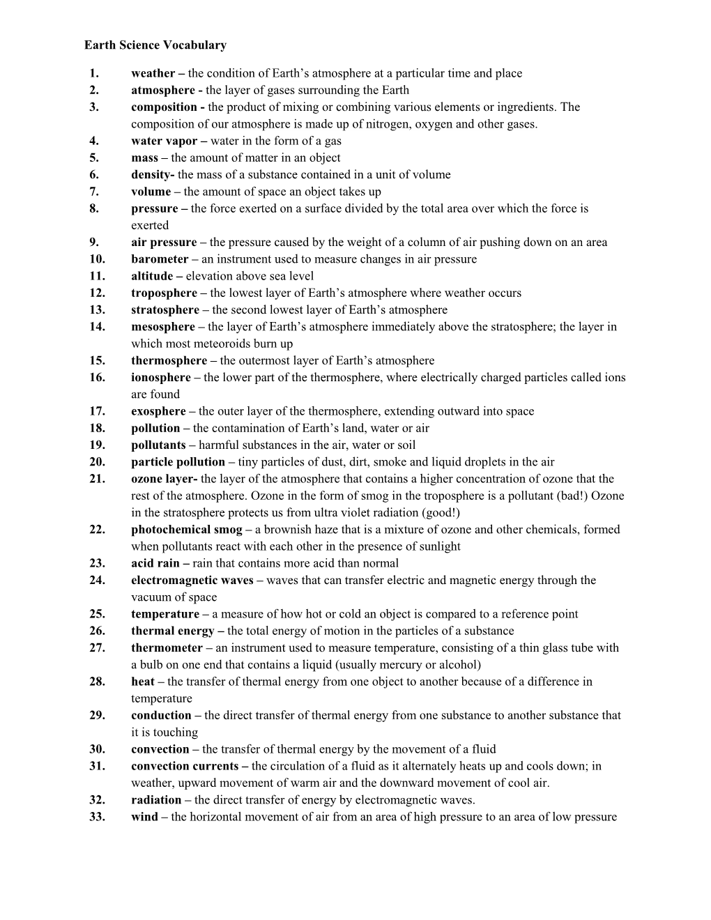 Earth Science Vocabulary