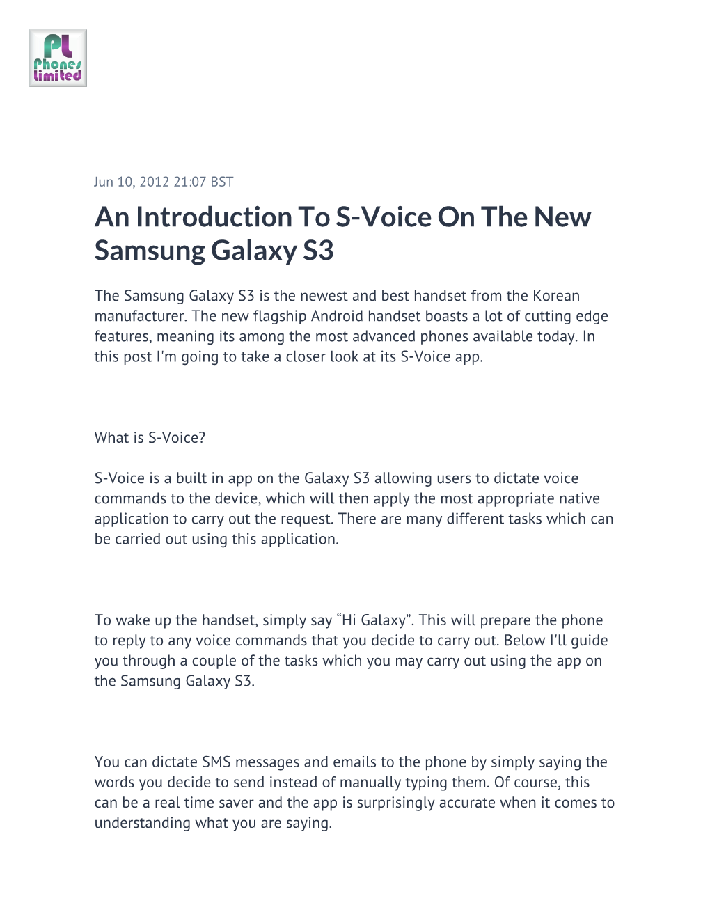 An Introduction to S-Voice on the New Samsung Galaxy S3