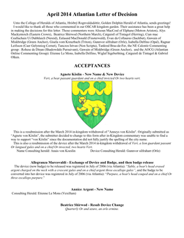 April 2014 Atlantian Letter of Decision