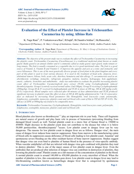 Evaluation of the Effect of Platelet Increase in Trichosanthes Cucumerina by Using Albino Rats