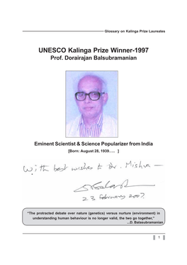 UNESCO Kalinga Prize Winner-1997 Prof