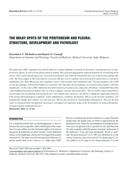 The Milky Spots of the Peritoneum and Pleura: Structure, Development and Pathology