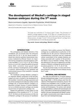 The Development of Meckel's Cartilage in Staged Human Embryos During