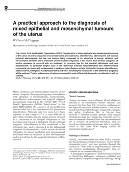 A Practical Approach to the Diagnosis of Mixed Epithelial and Mesenchymal Tumours of the Uterus W Glenn Mccluggage