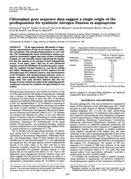 Chloroplast Gene Sequence Data Suggest a Single Origin of the Predisposition for Symbiotic Nitrogen Filxation in Angiosperms DOUGLAS E