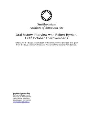 Oral History Interview with Robert Ryman, 1972 October 13-November 7