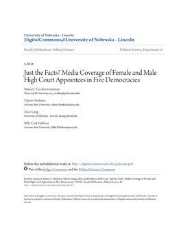 Media Coverage of Female and Male High Court Appointees in Five Democracies Maria C