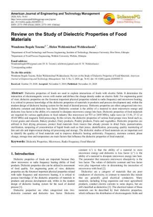 Review on the Study of Dielectric Properties of Food Materials