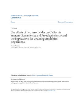 Rana Sierrae and Pseudacris Sierra) and the Implications for Declining Amphibian Populations