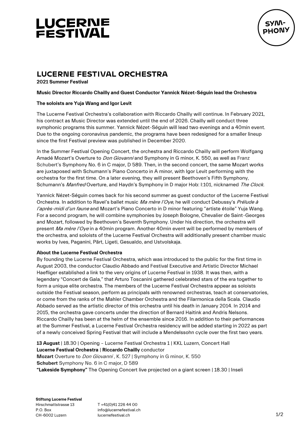 LUCERNE FESTIVAL ORCHESTRA 2021 Summer Festival