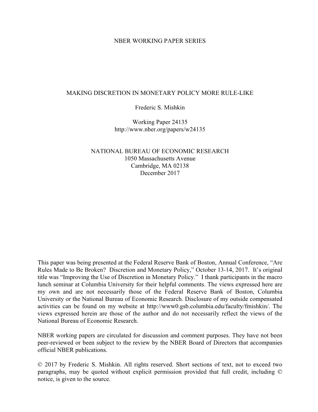 Nber Working Paper Series