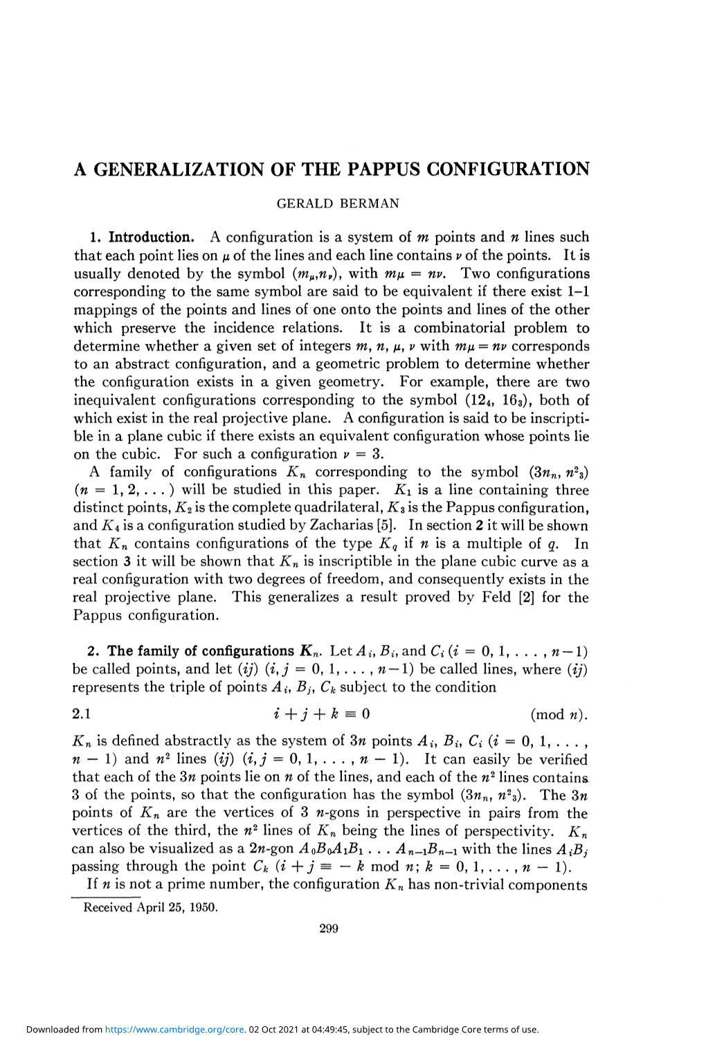 A Generalization of the Pappus Configuration